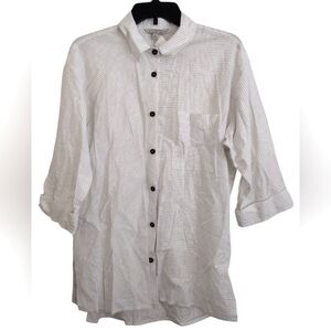 Hester & Orchard Linen Cotton Blend Striped White Blue Button-Up Shirt Small